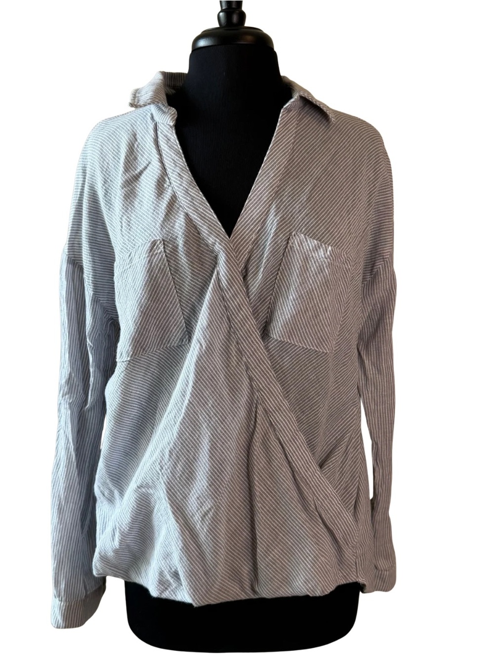 LUCKY BRAND Striped Wrap Front Top Size Large Light Blue and White